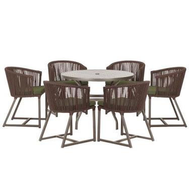 Imagem de Mesa com 6 Cadeiras de Jantar Roma 120cm e Noronha em Alumínio Marrom 