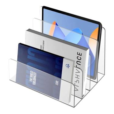 Imagem de Hariendny Organizador de arquivos de acrílico com 4 compartimentos para mesa, porta-cartas, suporte vertical para cartas, organizador de mesa de acrílico para documentos, cadernos, cartas, 23 x 17,8 x