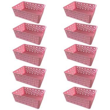 Imagem de Kit 10 Cestos Organizadores Rosa Multiuso Médio Empilhável Gaveta Armá