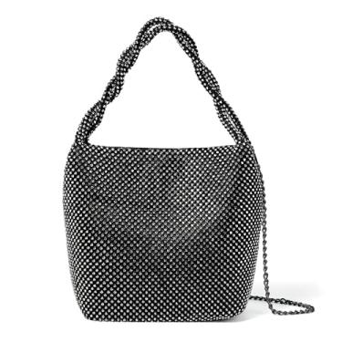 Imagem de SlHiEke Bolsas de mão brilhantes para mulheres, festas de casamento, plissadas, prata, banquete, noite, bolsas para mulheres formais, Preto, 7.3*3.5*5.5