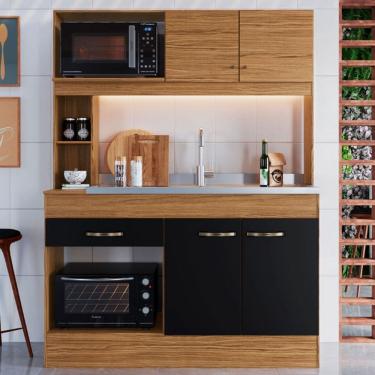 Imagem de Cozinha Compacta Zeta 4 Portas 1 Gaveta Naturallle/Preto Fosco - Decibal