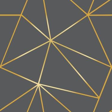 Imagem de Papel De Parede 5m Lavável Geométrico Triângulos Grafite Cinza Dourado