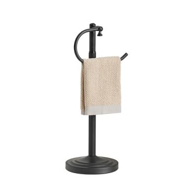 Imagem de RFOUO Suporte de toalha de mão, toalheiro de pé para banheiro, suporte de toalha de mão para bancadas de banheiro e cozinha, barra de toalha ajustável de aço inoxidável 41,5 a 66 cm (preto fosco)