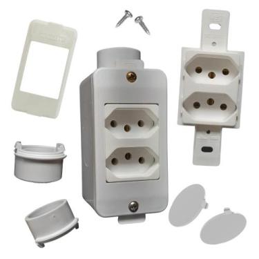 Imagem de Kit Tomada Dupla Branca 10A + Condulete 4/2pol + Placa e Adaptadores 3