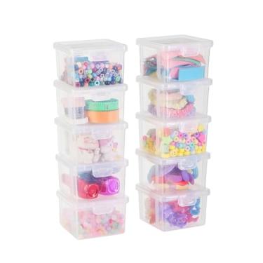 Imagem de Swuj Pacote com 10 recipientes de plástico pequenos com tampas – caixas de armazenamento empilháveis transparentes para contas, materiais de arte, organizador de joias, adesivos, giz de cera, caixa de