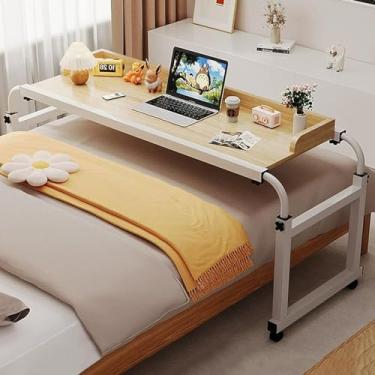 Imagem de Mesa sobrecama, mesa sobre cama com rodas, altura ajustável de 65 a 95 cm, mesa multiuso para computador, bandeja de alimentos ajustável de 120 a 210 cm de comprimento