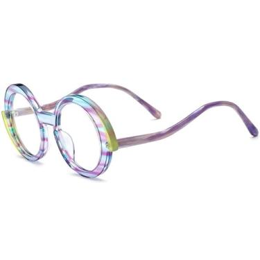 Imagem de Armação de óculos de acetato feminino oversize grande tamanho redondo óculos feitos à mão óculos (9354 roxo)