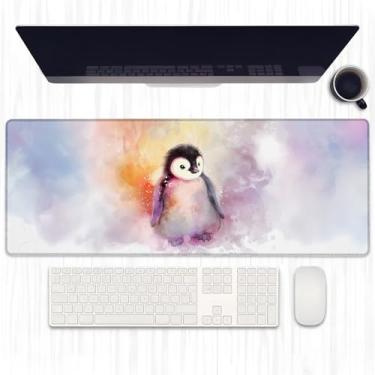 Imagem de Ti Caldi Tapete de mouse para jogos de pinguim fofo, tapete de mesa de pinguins em aquarela estendido, mouse pad de computador, laptop, bordas costuradas robustas, 81,5 cm × 11,20 cm grande teclado de