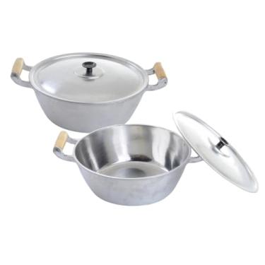 Imagem de Jogo De Panela Alumínio Batido Grosso Com 2 Peças Cabo Madeira Marfim Envernizado 20 E 22