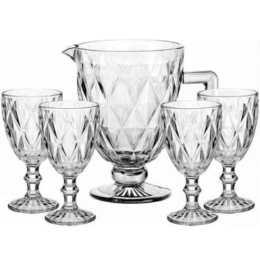 Imagem de Jogo de Taças e Jarra Luxo Diamond Incolor 5 Peças Resistente Grosso S