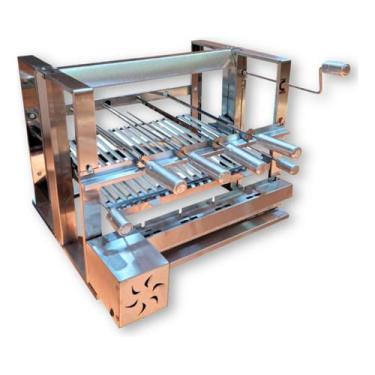 Imagem de Kit Grill Giratório Inox Com Elevação + 4 Espetos + Parrila - Premier 
