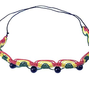 Imagem de Tornozeleira Macramê Cores do Reggae com Pedra Ônix, Artesanal