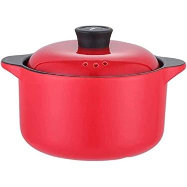 Imagem de Caçarola com tampas, panela de barro, panela de sopa doméstica, guisado, assar, caçarola com tampas, caçarola de sopa, panelas de cerâmica resistentes ao calor para cozinhar (vermelho 2,5 L)