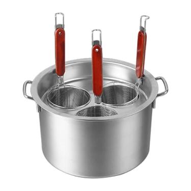 Imagem de Conjunto de inserção de panela de macarrão de aço inoxidável, panela a vapor de cozinha doméstica, panela de estoque de macarrão com cesta de filtro, 3 furos