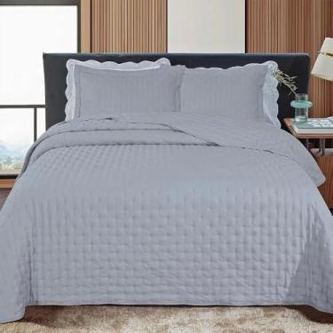 Imagem de Jogo de Colcha Cobre Leito Lisa Dupla Face Stillus- Jolitex - Cinza - King