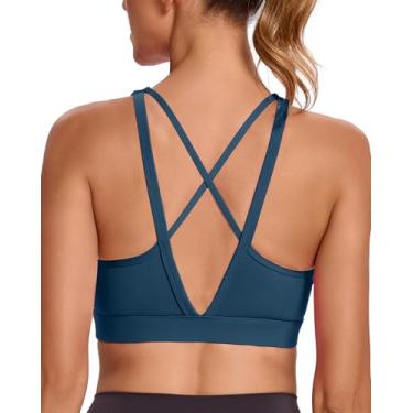 Imagem de RUNNING GIRL Sutiã esportivo feminino de alto suporte, sutiã esportivo com tiras de alto impacto, bojo moldado, Azul escuro, XGG