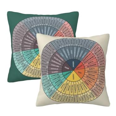 Imagem de Pacote com 2 capas de almofada Feelings Wheel Emotion, Fronhas quadradas, 45,7 x 45,7 cm, terapia de saúde mental, escritório, canto calmante, sala de aula, decoração de sofá, capa de almofada para