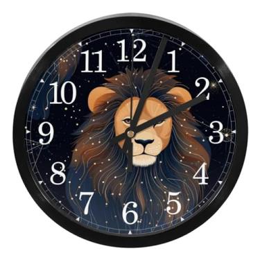 Imagem de LILINWAN Lindo relógio de parede preto de constelação Leos, grande, silencioso, de quartzo, sem tique-taque, operado por bateria, redondo fácil de ler para casa/escritório/escola/cozinha/quarto