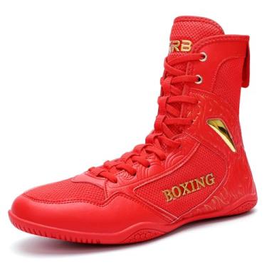 Imagem de ZHENSI Tênis de boxe masculino profissional para luta em ambientes fechados e esportivos, sem calça, leve para luta livre, Vermelho, 8