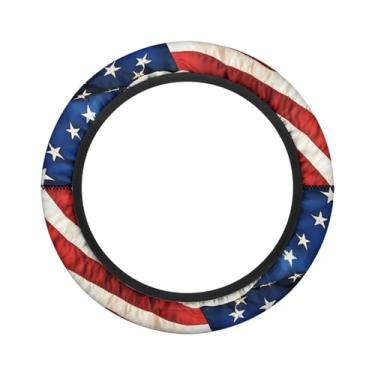Imagem de Panskyllis Capa de volante para carrinho de golfe American Flags serve para carro de 33 a 35 cm, antiderrapante, acessórios para carro, capa de volante, inodora, respirável, absorção de suor
