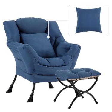 Imagem de YOTATING Cadeira preguiçosa com otomano, cadeira de leitura confortável com apoio para os pés e travesseiro, espreguiçadeira moderna com apoios de braços e bolso lateral para sala de estar, quarto