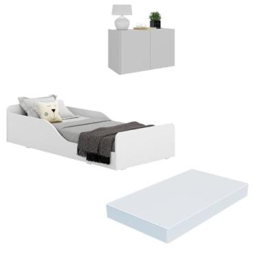 Imagem de Minicama Montessoriana com Colchão Incluso e Mesa de Cabeceira 2 Portas Multimóveis Mp4192 Branca