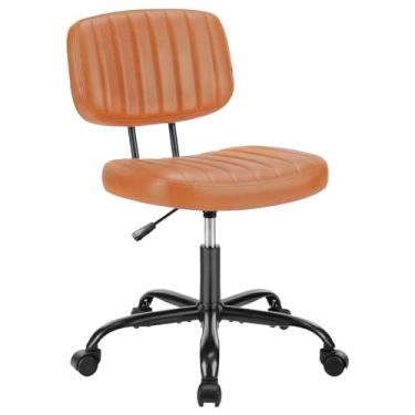 Imagem de HealSmart Cadeira de escritório pequena com rodas, cadeira de mesa sem braços com suporte lombar, couro de poliuretano, altura ajustável, 360°, giratória, sem braço, para casa, quarto, escritório,