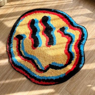 Imagem de LAKEA Tapete Trippy Smile Face Sorridente Feito à Mão Presente Sorriso Tufado Presente para Amigo para Quarto Geek Presente Decoração de Casa