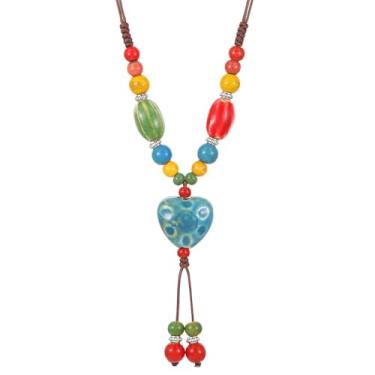 Imagem de Colar feminino vintage boêmio colorido com contas de coração em Y para mulheres boho antigo hippie declaração de amor cordão trançado ajustável joia Fahshion para sua melhor amiga 73,6 cm, Large