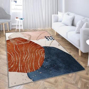 Imagem de Ansouyi Tapetes antiderrapantes laranja azul e dourado de 1,5 x 2,1 m, tapete lavável para sala de estar, terracota abstrata arte moderna decoração de casa tapetes para sala de jogos, sala de aula