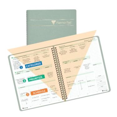 Imagem de Planner Pad Encadernação espiral janeiro a dezembro de 2026/calendário ano 16 cm x 21 cm médio 3 camadas organizador de 12 meses, capa cinza esverdeada/tinta verde macia