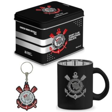 Imagem de Kit Caneca De Vidro Metalica 300ML Caixa Organizadora Metal + Chaveiro Tricolor Timão Gaviões
