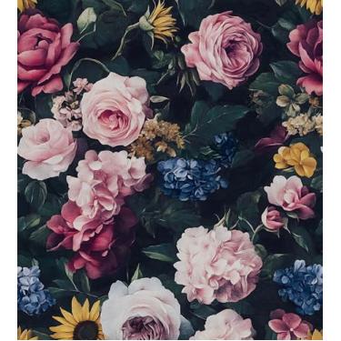 Imagem de Laatse Papel de parede floral escuro para banheiro papel de parede vintage 44,5 cm x 299,7 cm papel de contato com flores coloridas à prova d'água autoadesivo para prateleiras de cozinha armário