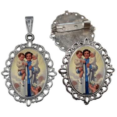 Imagem de Broche com Relicario Cor Prata Santa Gianna Terno Noivo lapela Qualida