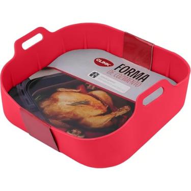 Imagem de Panela de Silicone Quadrada Fritadeira Microondas C/Alça Forma 20x20cm Cesto para Air Fryer