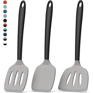 Imagem de Coukre Conjunto de 3 espátulas de silicone, resistente ao calor, livre de BPA, utensílios de cozinha, espátula de peixe, espátula sólida e ranhurada para panelas antiaderentes, ovos, panquecas, peixe