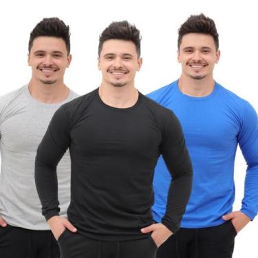 Imagem de Kit 3 Camisetas Masculina Manga longa Algodão Segunda pele com punho -