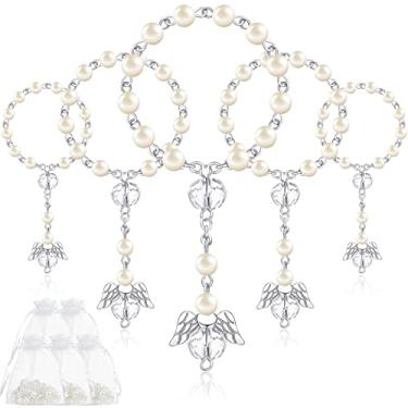 Imagem de 30 pçs Baptismo Rosário Mini Rosário Baptismo Favores Pequeno Rosário com Angel Batismo Lembrancinhas de Festa para Convidados Terço de Dedo com 30 pçs Bolsas de Organza para Comunhão Batismo Festa de Casamento, Medium, Pérola de vidro e corrente metálica, Sem pedras preciosas