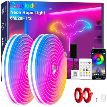 Imagem de Cozylady Luzes De Corda Neon Led Rgb De 40 Pés Para Quarto, Tira De Led De 12 M Com Fita Adesiva Dupla Face, Aplicativo/Controle Remoto, Luzes Diy À Prova D'Água Decoram O Interior E O Exterior Da S