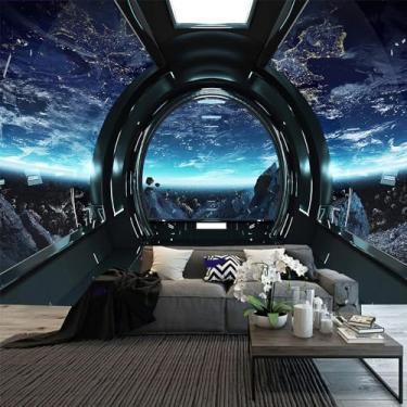 Imagem de FENDROM Tapeçaria de Nave Espacial Tapeçaria de Parede Ficção Científica Futurista Tapeçaria de Parede Ficção Científica Nave Espacial Interior Estação Espacial Planeta Terra Tapeçarias para Quarto