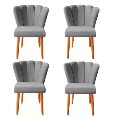 Imagem de Kit 4 Cadeiras Poltrona Sala de Jantar Penteadeira Reforçada Decorativa Pétala Suede