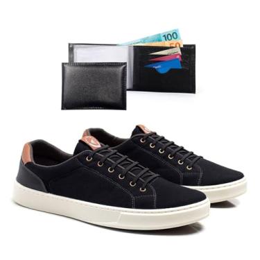 Imagem de Kit Tenis Masculino Casual Com Carteira Sapatenis De Amarrar Confortavel Leve Macio (Preto, BR, Adulto, Numérico, 42)