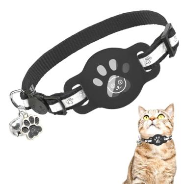 Imagem de DILLYBUD Coleira para gatos AirTag, coleira reflexiva para gatinhos com sino e suporte para Apple Air, coleira de gato fofo GPS, coleiras de animais de estimação que brilham no escuro para meninos
