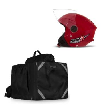 Imagem de Kit Motoboy Capacete New Liberty 3 Vermelho Tam. 56 + Mochila Térmica 