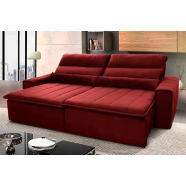 Imagem de Sofá Retrátil Reclinável Patagônia 2.70m Suede Velut Vermelho Molas no Assento - King House