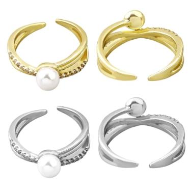 Imagem de HOBBIESAY Anel aberto empilhável ajustável feminino anel de metal empilhável ouro claro e joia de platina para festa, Latão, strass, Sem pedra preciosa