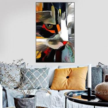 Imagem de Quadro Canvas Decorativo para Sala Gato Pintura 1 90x60 - LUGGUI ART. 