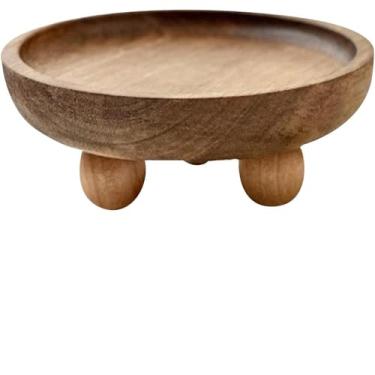 Imagem de Bandeja decorativa multifuncional de madeira maciça, organizador de bancada, pedestal de exibição, placa de elevação para sabonete, perfume, velas, esponja, banheiro, cozinha (redondo)