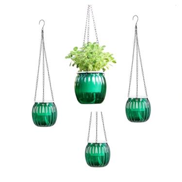 Imagem de Meicynhoger Pacote com 4 plantadores vintage auto-irrigáveis – Vaso de flores/plantas transparente de 11 cm com ganchos para ambientes internos e externos, mesa, varanda, parede, deck, jardim verde