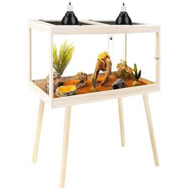 Imagem de PROLEE Gabinete de vidro temperado para répteis com perna, tanque de dragão barbudo à prova de arranhões de 61 cm, tanque de lagarto de 78 litros com partes superiores de malha de metal e porta